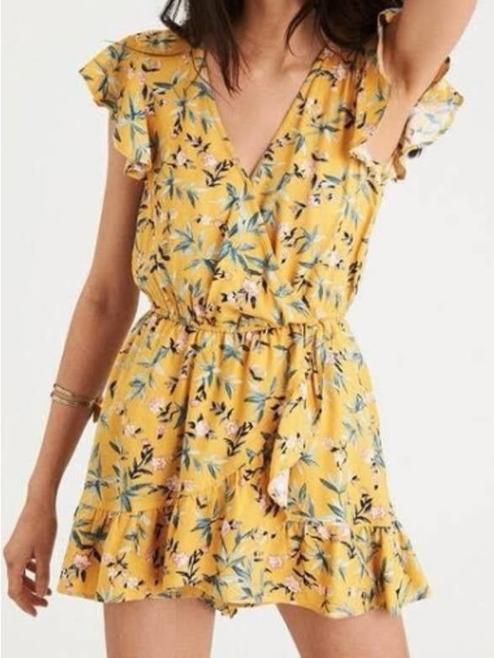 American Eagle Outfitters Yellow Floral Mini Dress